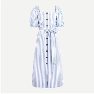 NWT J. Crew Cottage Cotton Blue Striped Puff Sleeve Button Down Dress